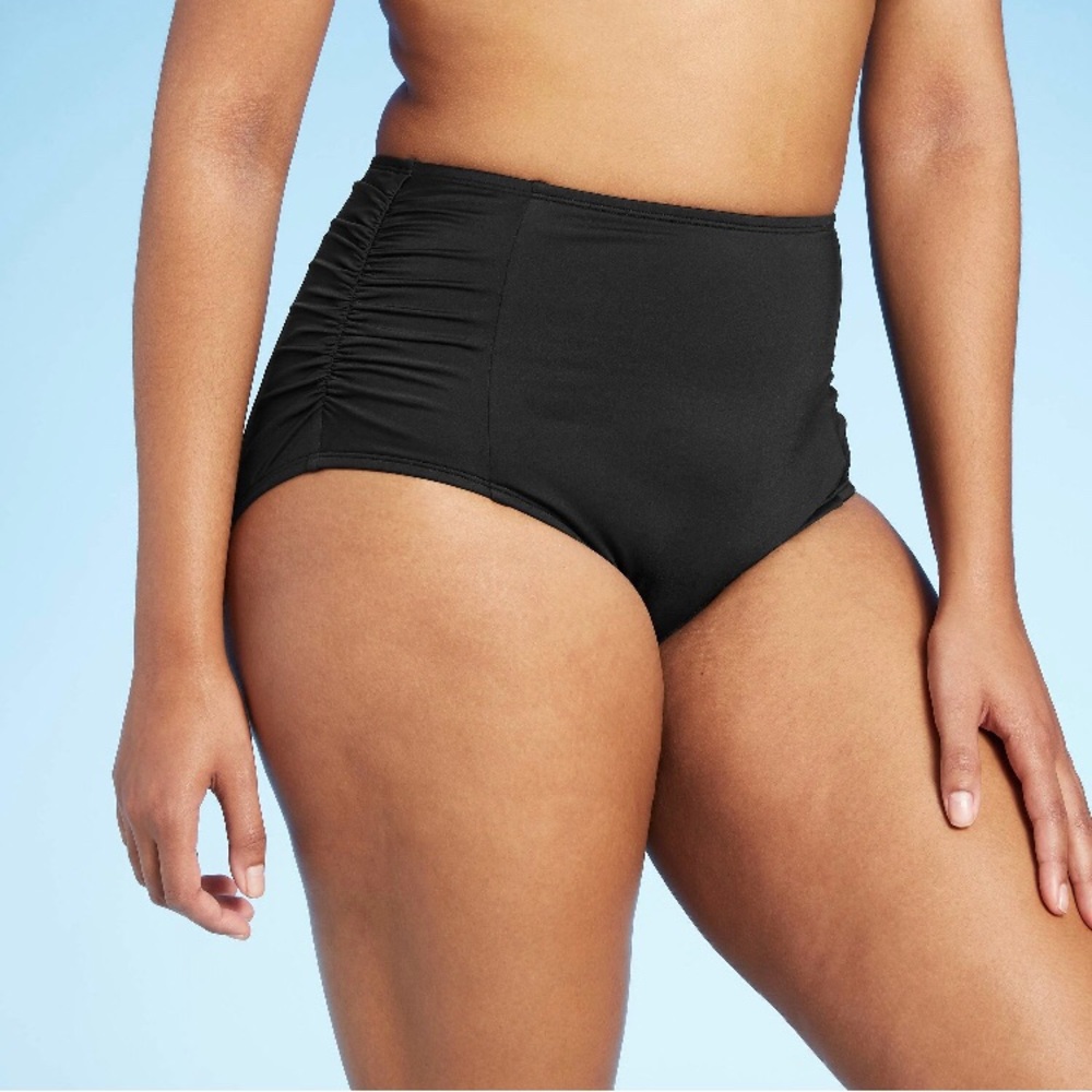 Ruched high-waisted bikini bottom
